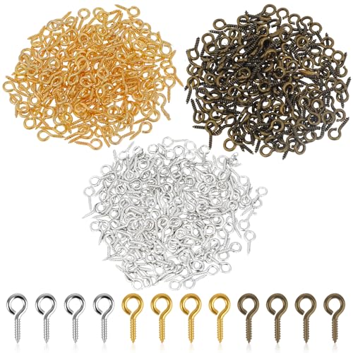 Scrscrew Eye Pins 600 PCS Small Eye Screws for Jewelry Making, 5 X 10 mm Small Eye Hooks Jewelry DIY Screw Eye Pins Small Metal Eyelet Screw Threaded Clasps Hooks Eye Screw for Arts DIY Making 3 Color von Vin Beauty