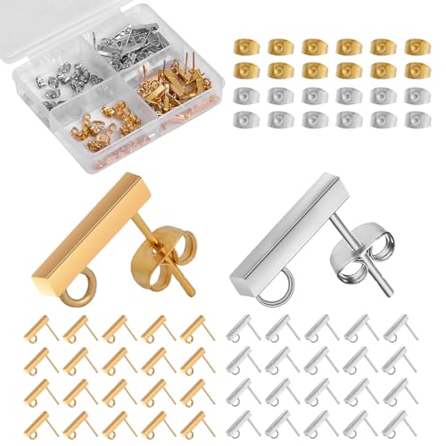 Vin Beauty 40 Stück 2 Farben Rechteck Ohrringe Mit Ohrmutter 0.8 mm Stift Rohlinge Ohrringe Stopper DIY Ohrstecker Metall Ohrstecker mit Ohrring Rücken Für DIY Schmuckherstellung von Vin Beauty