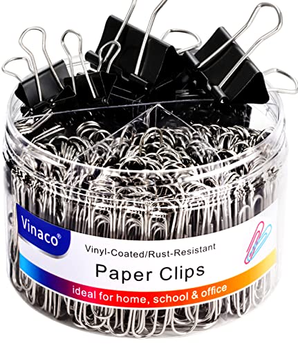 Vinaco 340 Stück Foldback Klammern Schwarz & Silber Büroklammern Verschiedene Größen, 340 Stück Paper Clips 50mm & 32mm, 40 Stück Binder Clips 25mm & 19mm &15mm für Home Office Schule von Vinaco