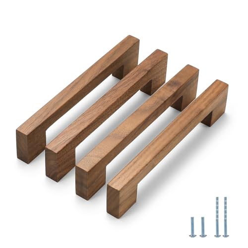 Vinbcorw Schubladengriffe aus Holz, Küchenschrank Griffe Moebelgriff Stangengriff Schrankgriffe quadratisch für Tür Schrank Schublade Schrauben,E,5 in 4 pcs von Vinbcorw