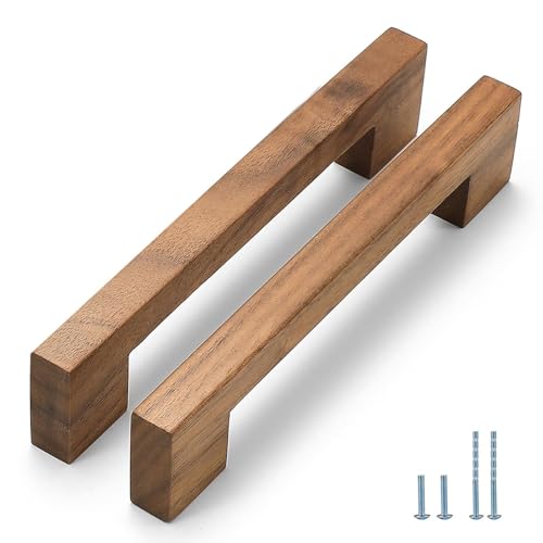 Vinbcorw Schubladengriffe aus Holz, Küchenschrank Griffe Moebelgriff Stangengriff Schrankgriffe quadratisch für Tür Schrank Schublade Schrauben,E,5 in 8 pcs von Vinbcorw