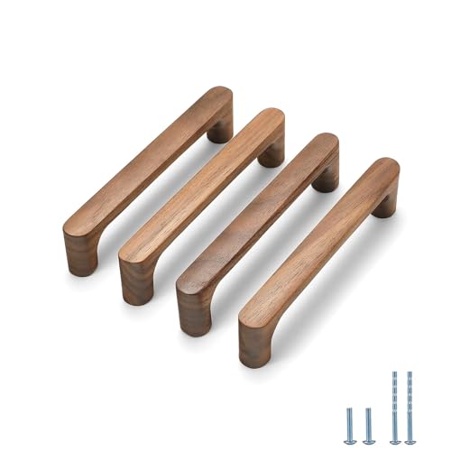 Vinbcorw Schubladengriffe aus Holz, Küchenschrank Griffe Moebelgriff Stangengriff Schrankgriffe quadratisch für Tür Schrank Schublade Schrauben,F,5 in 4 pcs von Vinbcorw