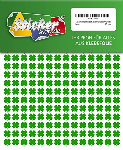 476 vierblättrige Kleeblätter, 10 mm, aus PVC Folie, selbstklebend, wetterfest, Glücksbringer Sticker Aufkleber von Vineen