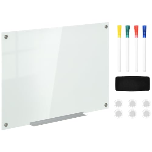 Vinsetto Whiteboard Magnettafel mit 4 Stifte, 6 Magnete, 1 Schwamm,1 Ablage, Staffelei Glastafel Wandmontage leicht abwischbar 90 x 60 cm von Vinsetto