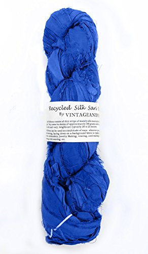 100g Recycled Sari Silk Band Garn, Schmuck machen Trim - Royal Blue von Vintageandyou