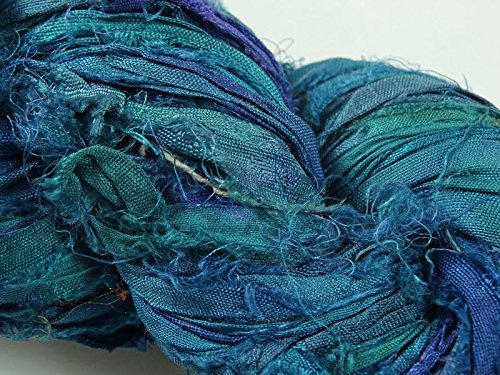 100g Recycled Sari Silk Ribbon Garn, Schmuck machen Trim - Blue Mix von Vintageandyou