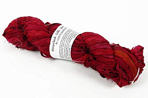 100g Recycled Sari Silk Ribbon Garn, Schmuck machen Trim - Maroon von Vintageandyou