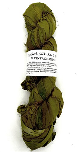 100g Recycled Sari Silk Ribbon Garn, Schmuck machen Trim - Olivgrün von Vintageandyou