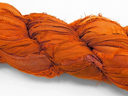 100g Recycled Sari Silk Ribbon Garn, Schmuck machen Trim - Orange von Vintageandyou