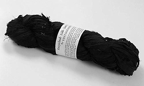 100g Recycled Sari Silk Ribbon Garn, Schmuck machen Trim - Schwarz von Vintageandyou