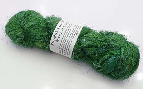 100g Recycling Sari Silk Garn Handgesponnene grüne weiche Garne von Vintageandyou