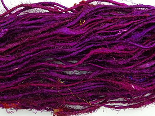 Recycled Sari Silk Garn Handgesponnene Dunkel Magenta Weiche Garne 100g von Vintageandyou