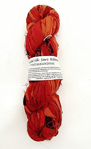 100g Recycled Sari Silk Ribbon Garn, Schmuck machen Trim - Peach Mix von Vintageandyou