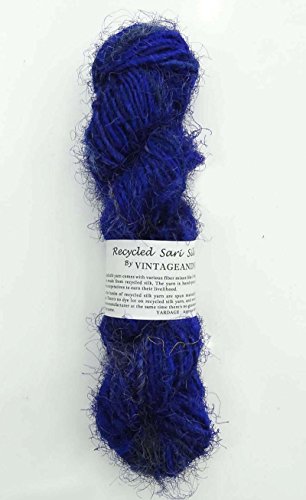 100g Recycling Sari Silk Garn Handgesponnene Royal Blue Weiche Garne von Vintageandyou