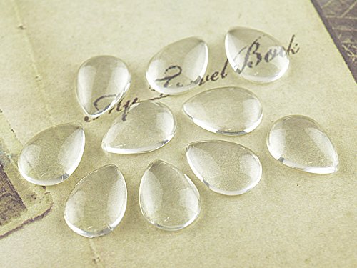 Vintageparts 10 Cabochon Glas klar tropfenförmig, 14 x 10 mm, DIY-Schmuck von Vintageparts FACHHANDEL FÜR SCHMUCKZUBEHÖR