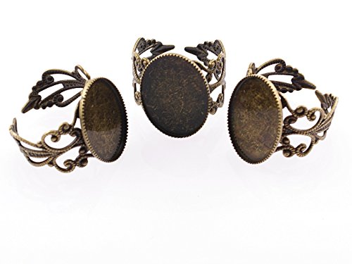 Vintageparts 2 Ringrohlinge in antik Bronze für 18 x 13 mm Cabochons, DIY-Schmuck von Vintageparts