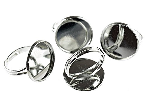 Vintageparts 2 Ringrohlinge silberfarben platiniert für 18 mm Cabochons, DIY-Schmuck von Vintageparts