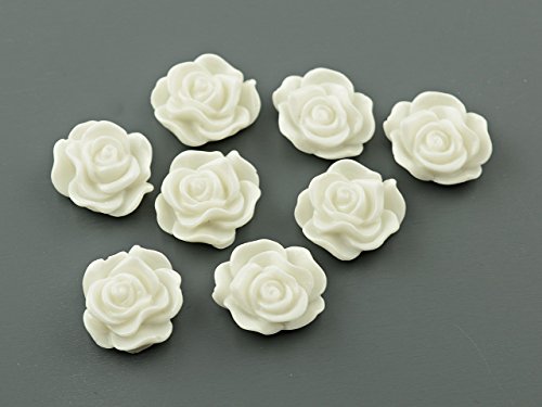 Vintageparts 4 Cabochon Rosen weiß, 14 mm, DIY-Schmuck von Vintageparts FACHHANDEL FÜR SCHMUCKZUBEHÖR