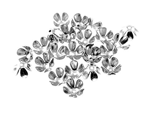 Vintageparts 40 Blumen Perlkappen in silberfarben platiniert, 7,5 mm, DIY-Schmuck von Vintageparts