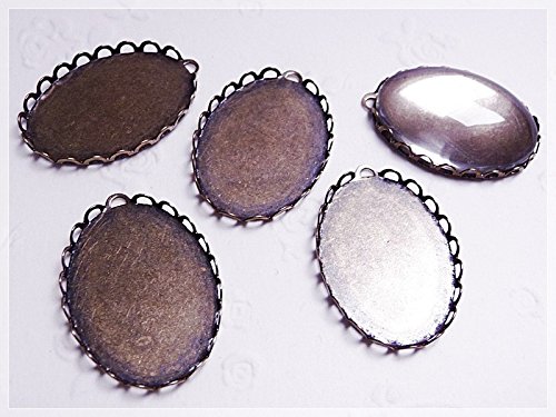 Vintageparts 5 Fassungen in antik Bronze für 25 x 18 mm Cabochons, DIY-Schmuck von Vintageparts