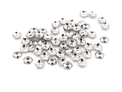 Vintageparts 50 sehr kleine Perlkappen in Silber platiniert, 4 mm, DIY-Schmuck von Vintageparts