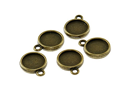 Vintageparts 6 doppelseitige Fassungen für 10 mm Cabochons in antik Bronze, DIY-Schmuck von Vintageparts FACHHANDEL FÜR SCHMUCKZUBEHÖR