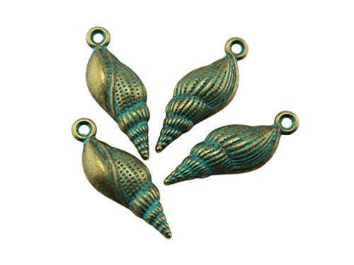 Anhänger als längliche Muschel in antik bronzefarben mit grüner Patina 2 Stück von Vintageparts, DIY-Schmuck von Vintageparts FACHHANDEL FÜR SCHMUCKZUBEHÖR