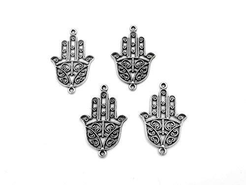 Verbinder als Hamsa Hand in antik silberfarben 4 Stück von Vintageparts DIY Schmuck von Vintageparts FACHHANDEL FÜR SCHMUCKZUBEHÖR