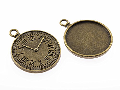 Vintageparts 2 Fassungen rückseitig mit Einer Uhr in 3D geprägt in antik Bronze für 25 mm Cabochons, DIY-Schmuck Vintageparts 2 Fassungen rückseitig mit Einer Uhr in 3D geprägt in antik Bronze für 25 mm Cabochons, DIY-Schmuck von Vintageparts FACHHANDEL FÜR SCHMUCKZUBEHÖR