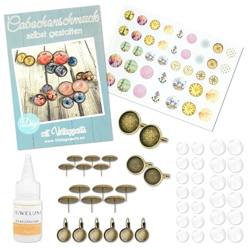 Vintageparts Cabochon-Set Vintage - Einsteiger-Set Julie mit über 50 Teilen - DIY Foto-Schmuck, Ohrstecker & Ringe selber basteln - Bronzefarben von Vintageparts FACHHANDEL FÜR SCHMUCKZUBEHÖR