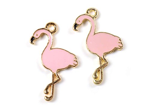 Vintageparts Summer Style emaillierte Anhänger 2,8 cm rosa Flamingo goldfarben 2 Stück zum Schmuck selber basteln von Vintageparts FACHHANDEL FÜR SCHMUCKZUBEHÖR