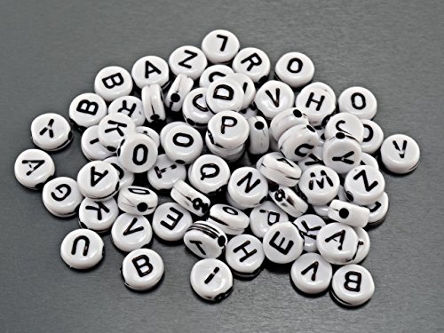 Vintageparts Weiße Buchstaben-Perlen - 520 Acryl-Perlen mit Alphabet - DIY-Schmuck für Kinder & Erwachsene - Bastel-Set mit ABC-Letters - 7 mm von Vintageparts FACHHANDEL FÜR SCHMUCKZUBEHÖR