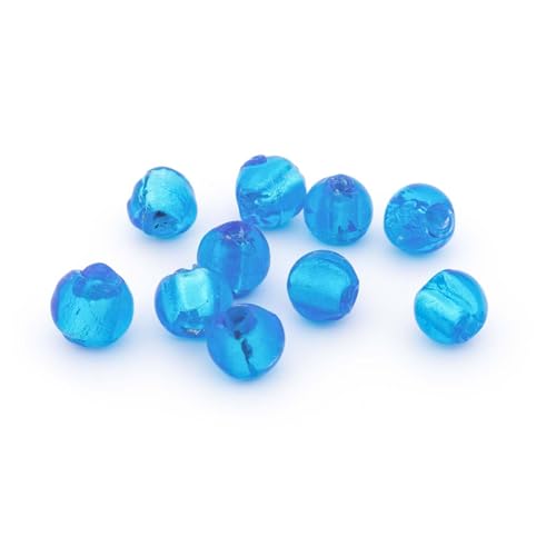 Vintageparts handgemachte Lampworkperlen in Blau mit Silberfolie 8 mm 10 Stück zum Schmuck selber machen, Perlen und Perlenschmuck von Vintageparts FACHHANDEL FÜR SCHMUCKZUBEHÖR