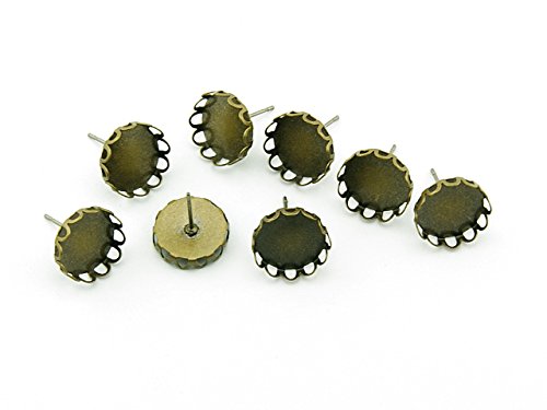 Vintageparts 10 Ohrstecker in antik Bronze für 12 mm Cabochon, DIY-Schmuck von Vintageparts