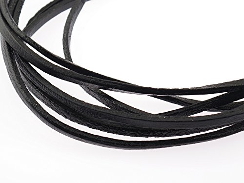 Vintageparts 2 m echtes Lederband in schwarz, 3 mm breit, DIY-Schmuck von Vintageparts