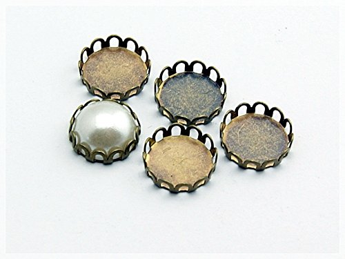 Vintageparts 20 Fassungen in antik Bronze für 10 mm Cabochons, DIY-Schmuck von Vintageparts