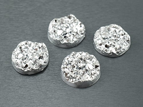 Vintageparts 4 Cabochons Eiskristalle in Silber, 12 mm, DIY-Schmuck von Vintageparts FACHHANDEL FÜR SCHMUCKZUBEHÖR