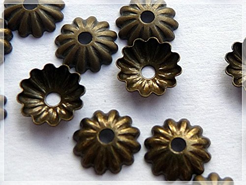 Vintageparts 50 Filigrane Perlkappen in Vintage Bronze, 6 mm, DIY-Schmuck von Vintageparts