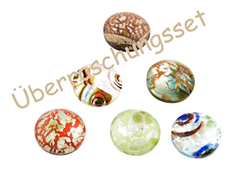 Vintageparts 6 Überraschungsset Lampwork Glascabochons Silver, 16 mm, DIY-Schmuck von Vintageparts FACHHANDEL FÜR SCHMUCKZUBEHÖR