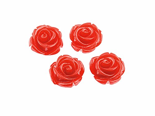 Vintageparts 4 Cabochons als Rosen in rot, 16 mm, DIY-Schmuck von Vintageparts FACHHANDEL FÜR SCHMUCKZUBEHÖR