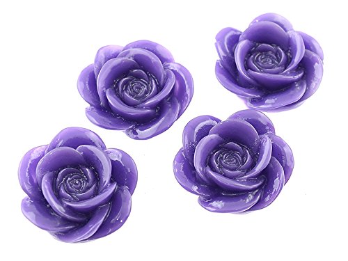 Vintageparts 4 Cabochons als Rosen in violett, 18 mm, DIY-Schmuck von Vintageparts