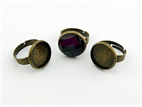 Vintageparts 4 Ringrohlinge in antik Bronze für 16 mm Cabochon, DIY-Schmuck von Vintageparts