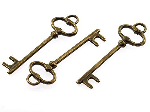Vintageparts 8 Lange Schlüssel in Vintage Bronze, 40 mm, DIY-Schmuck von Vintageparts