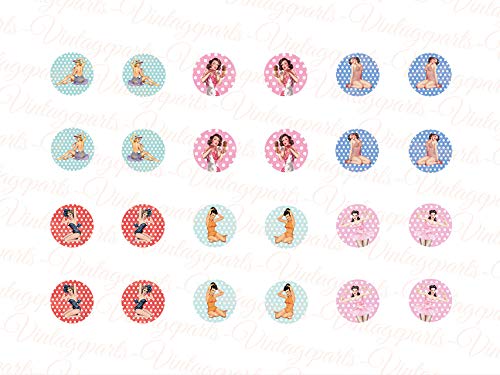 Vintageparts Motivbogen Pin-up für runde 12 mm Cabochons von Vintageparts FACHHANDEL FÜR SCHMUCKZUBEHÖR