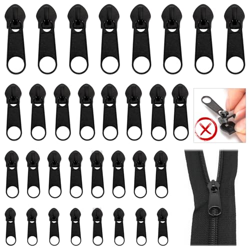 32Pcs Reißverschluss Zipper, #3#5#8#10 Zipper für Nylon Reißverschluss, Reißverschluss Schieber, Reisverschluss Reparieren Zipper Ersatz für Jacken, Taschen, Mantel - Schwarz von Vinuwu