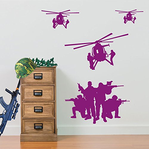 Armee-Apache Hubschrauber Swat Militär-Soldaten Wanddeko Aufkleber Wandsticker Wall Sticker Wandaufkleber Wandtattoo Wandsticker Sticker Wandtattoo Aufkleber Dekor Deco Abnehmbare Diy Wandsticker bunte Aufkleber, Vinyl, violett, Large Set von Vinyl Concept