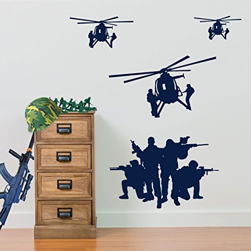 Armee Hubschrauber Militär Soldaten Apache SWAT Wand Dekorationen Fenster Aufkleber Wall Decor Sticker Wall Art Aufkleber Sticker Wand Aufkleber Aufkleber Wandbild Décor DIY Deco Abnehmbare Wandaufkleber Colorful Aufkleber, Vinyl, dunkelblau, Large Set von Vinyl Concept