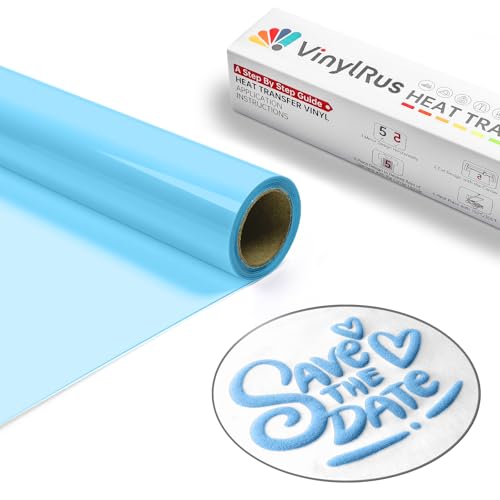 VinylRus Puff Vinyl Heat Transfer – 30,5 cm x 1,8 m, Puffy 3D Light Baby Blue Iron on Vinyl für T-Shirt, Puff HTV Vinyl-Rolle für Silhouette Cameo, Cricut Air oder Maker, leicht zu schneiden und zu von VinylRus