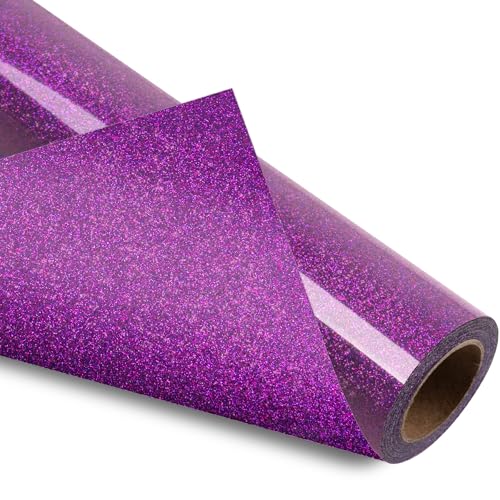 VinylRus Violette Glitzer-HTV-Wärmetransfer-Vinyl-Rolle, 3,6 x 3 m, violettes Glitzer-HTV-Vinyl für T-Shirts, Kleidung, Taschen, Glitzer-Vinyl zum Aufbügeln für alle Schneidemaschinen – leicht zu von VinylRus