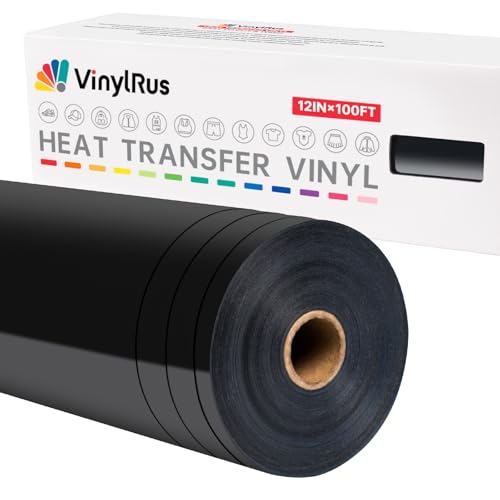 VinylRus Wärmetransfer-Vinyl-Rolle zum Aufbügeln, für Hemden, HTV-Vinyl für Silhouette Cameo, Cricut, leicht zu schneiden und zu jäten, 30,5 cm x 30,5 m, Schwarz von VinylRus